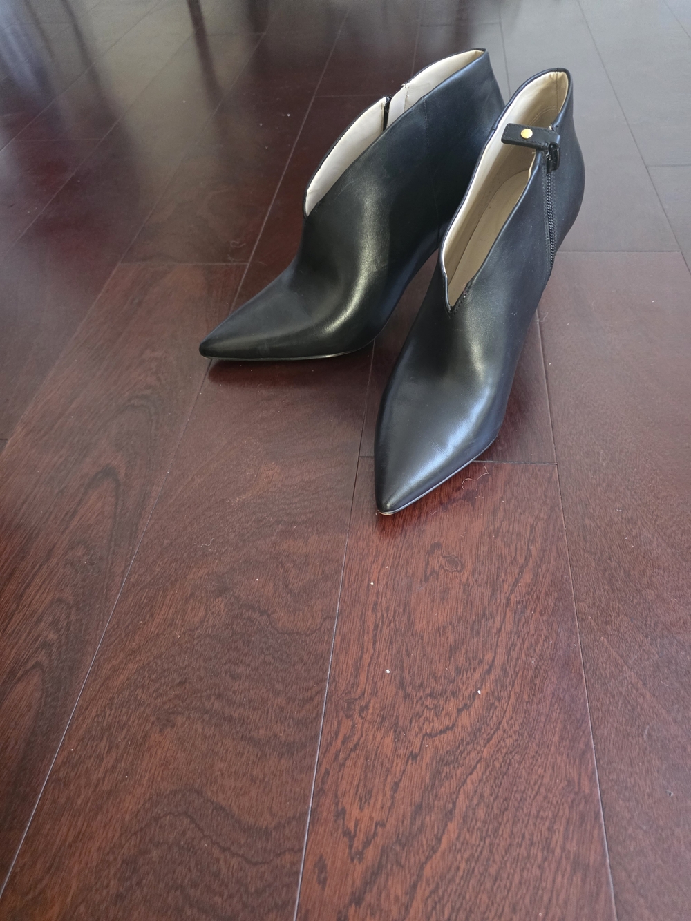 Cole Haan Black Pointed Leather Ankle Booties with V-Cut